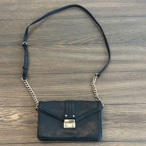 Saks Fifth Avenue Black Crossbody Bag with Gold Chain